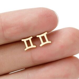 2 FOR $25 18K Gold Unisex Gemini Zodiac Sign Minimalist Stud Earrings